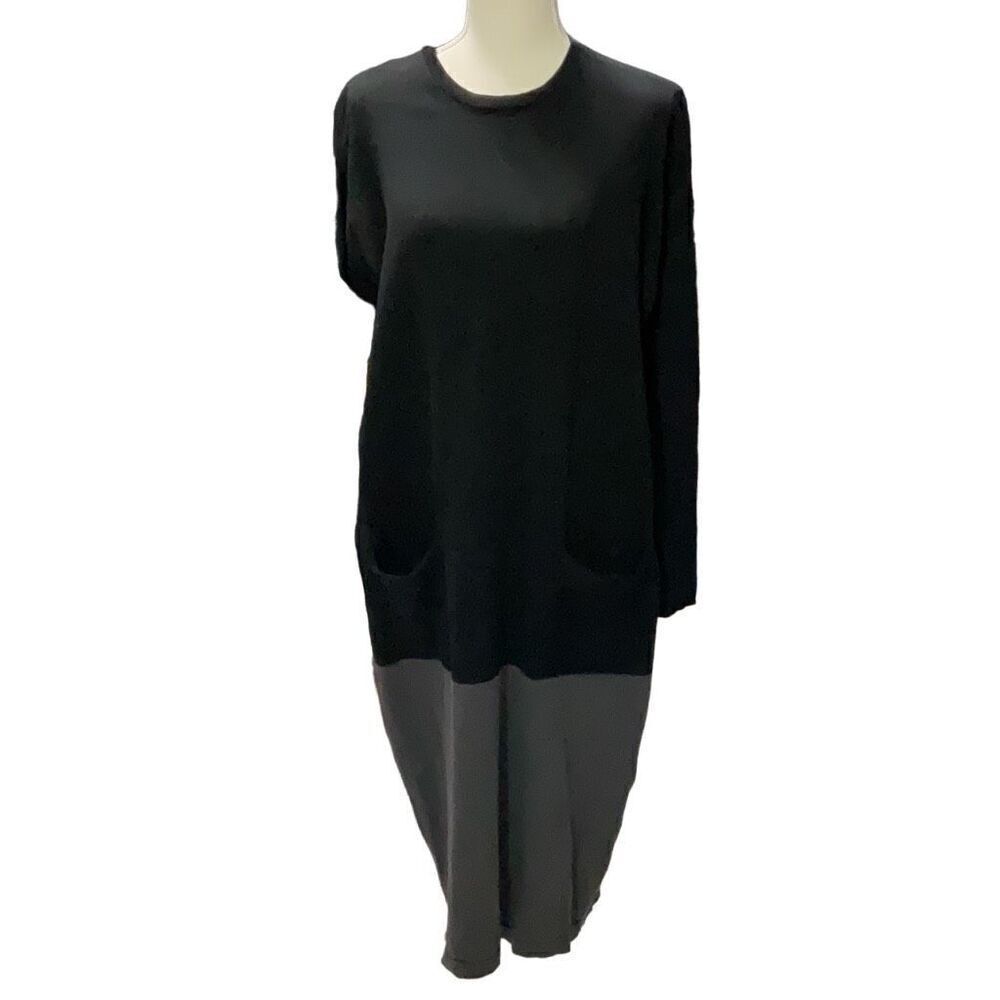 Ava Lea Black Gray Midi Square Sweater Dress Long Sleeve Pockets Size Large
